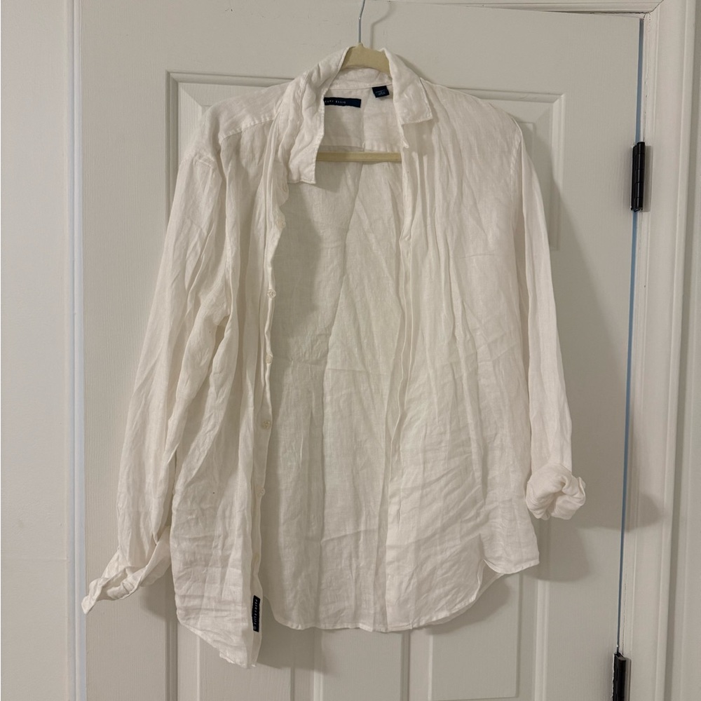 White 100% linen button down Shirt